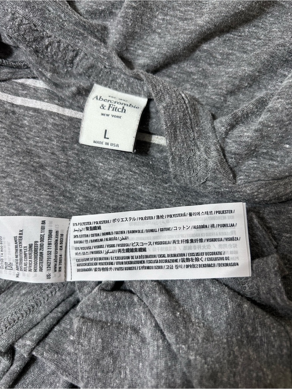Abercrombie & Fitch Heather Gray Striped Pocket T-Shirt Made in USA Size Large - Picture 2 of 7